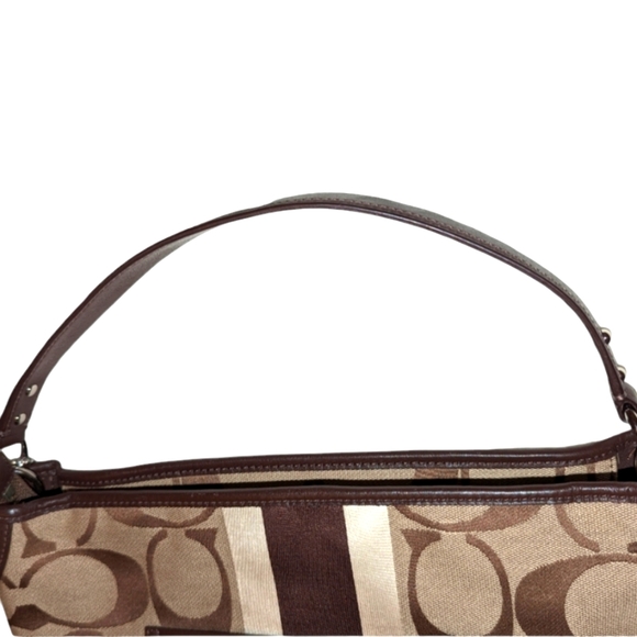 COACH Bag Signature Hamptons Weekender Brown Stripe Jacquard Canvas Shoulder EUC - Picture 4 of 15